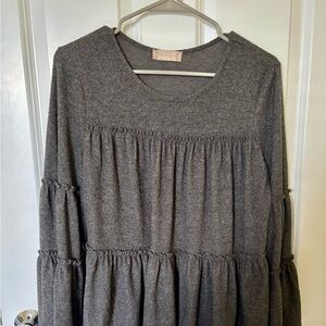 Altar’d State Long Sleeve Boho Tiered Top, Grey